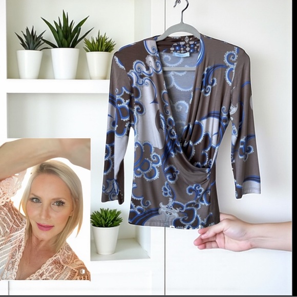 Emilio Pucci Blue and Brown Patterned Blouse - Picture 1 of 7